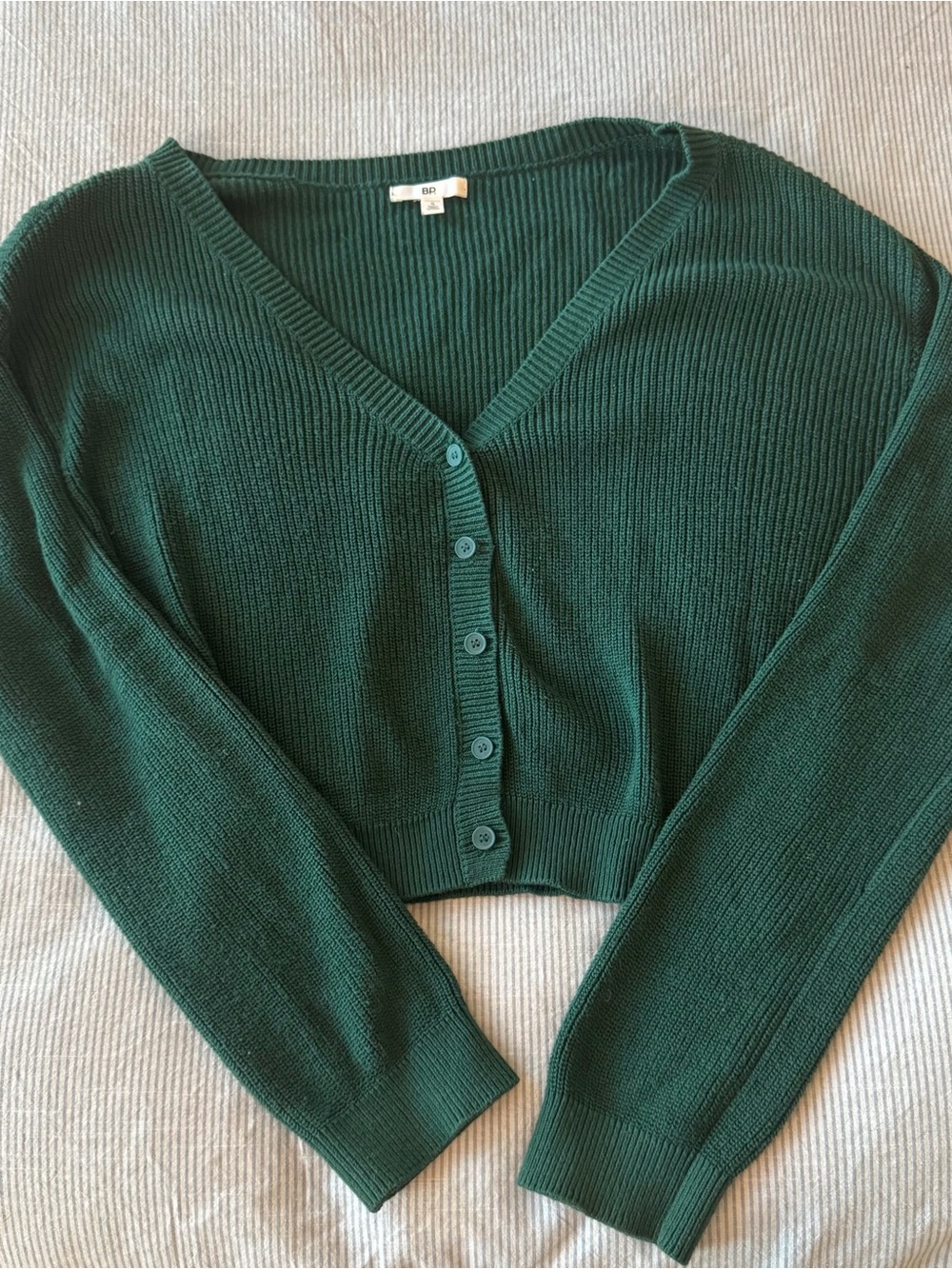 bp Dark Green Ribbed V-Neck Cropped Cardigan